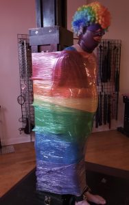 Saran Wrap Pride Slave in Mistress's Chicago dungeon